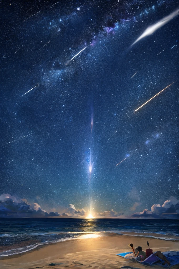 Masterpiece, Beautiful Beach view, Stary night, a shooting star.