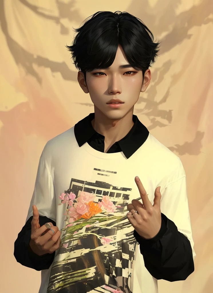 arafed image of a young man with a white shirt and black hair, inspired by Gang Se-hwang, inspired by Gang Hui-an, inspired by Sim Sa-jeong, hyperrealistic teen, tane skin, imvu, inspired by Yanjun Cheng, inspired by Jang Seung-eop, [ digital art ]!!, inspired by Kim Myeong-guk