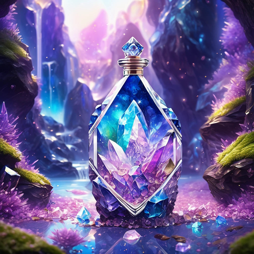 magic fantasy oil flacon inside beautiful achate crystals