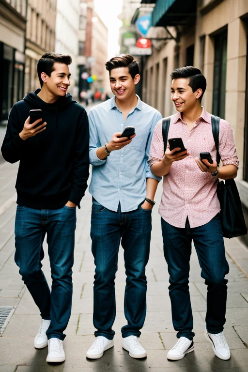 Three boys with cell phones in their hands