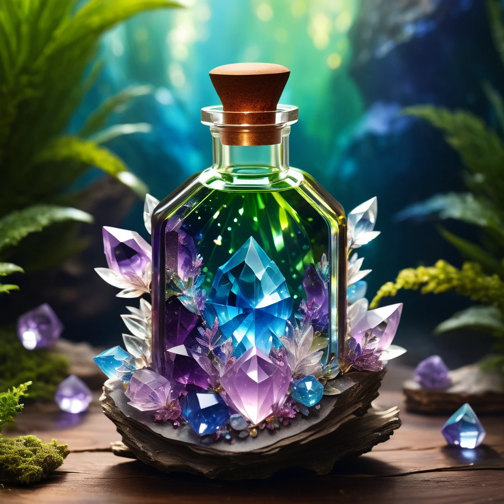 magic fantasy oil flacon inside beautiful achate crystals