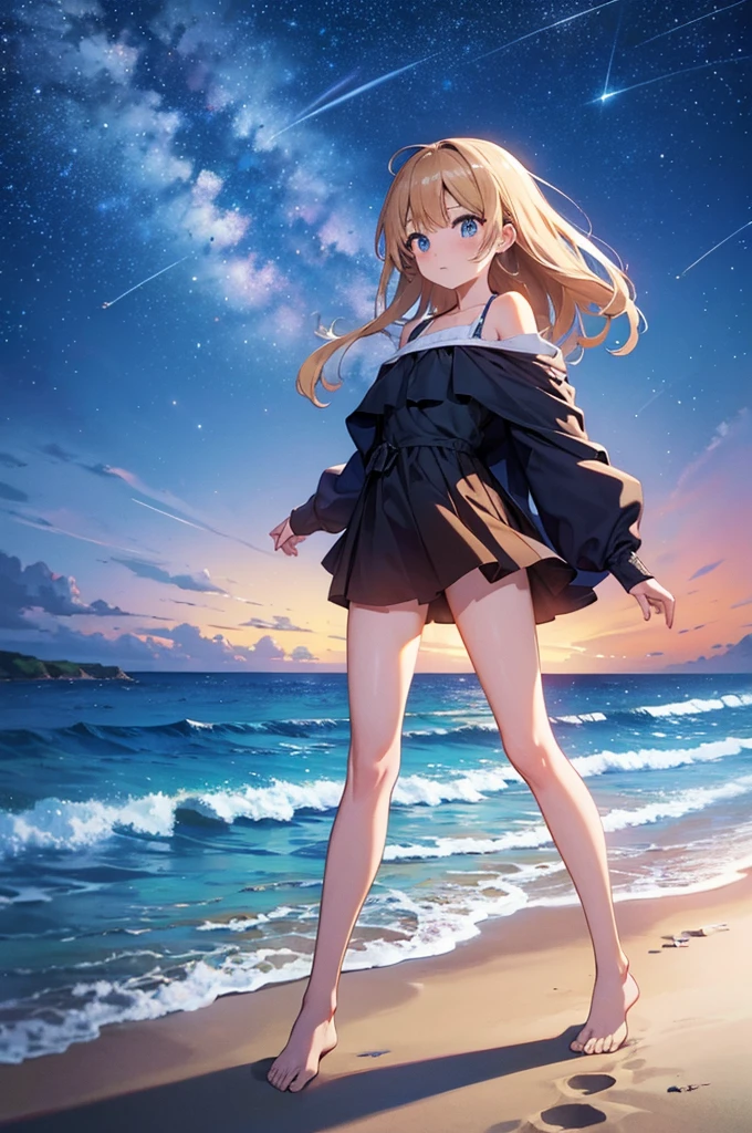 Masterpiece, Beautiful Beach view, Stary night, a shooting star.