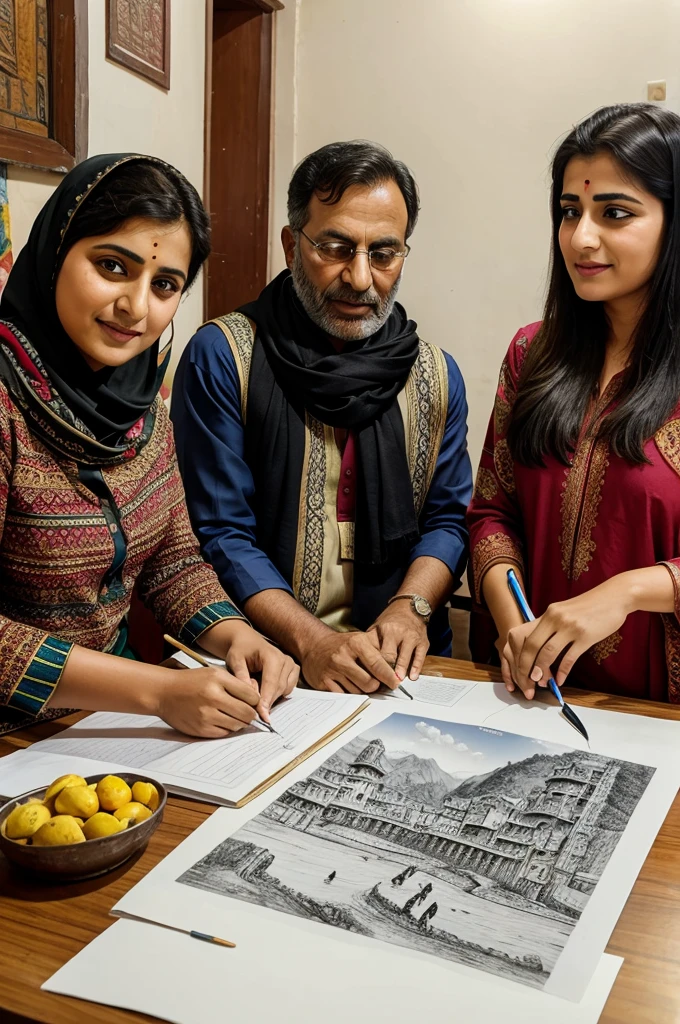 Jammu and Kashmir drawing with people and their culture and signature of jammu and kashmir