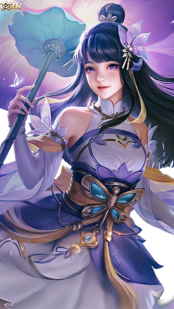  a close up of a beautiful woman holding a flower and a staff, detailed, realistic