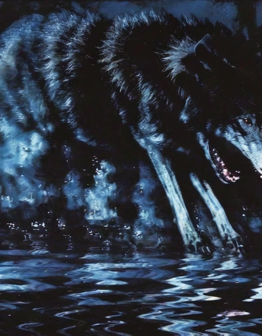 wolf in ZGLITCHZ style, night forest background