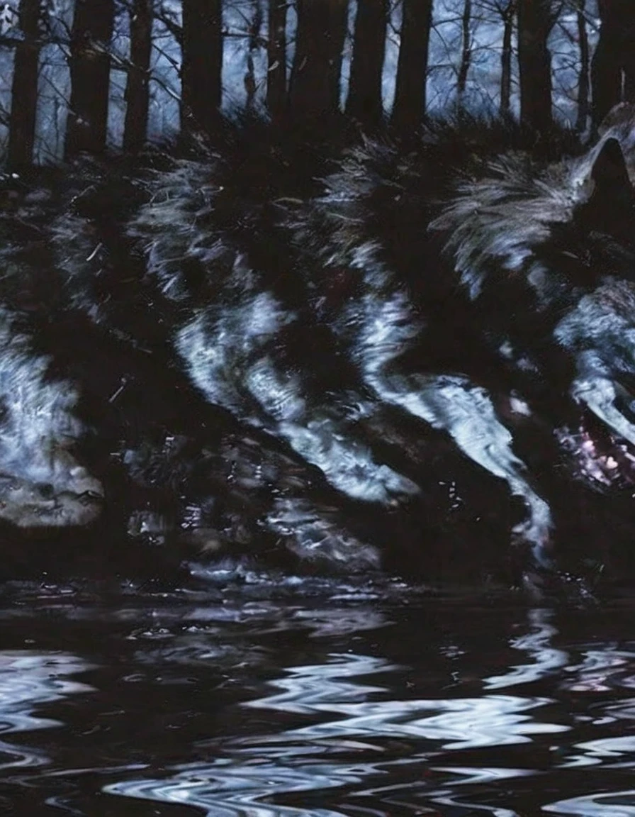 wolf in ZGLITCHZ style, dark forest background