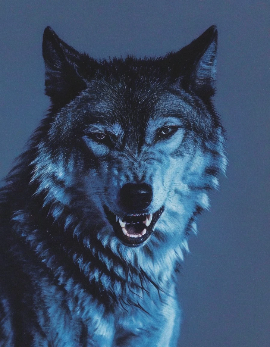 wolf in ZGLITCHZ style, light blue background