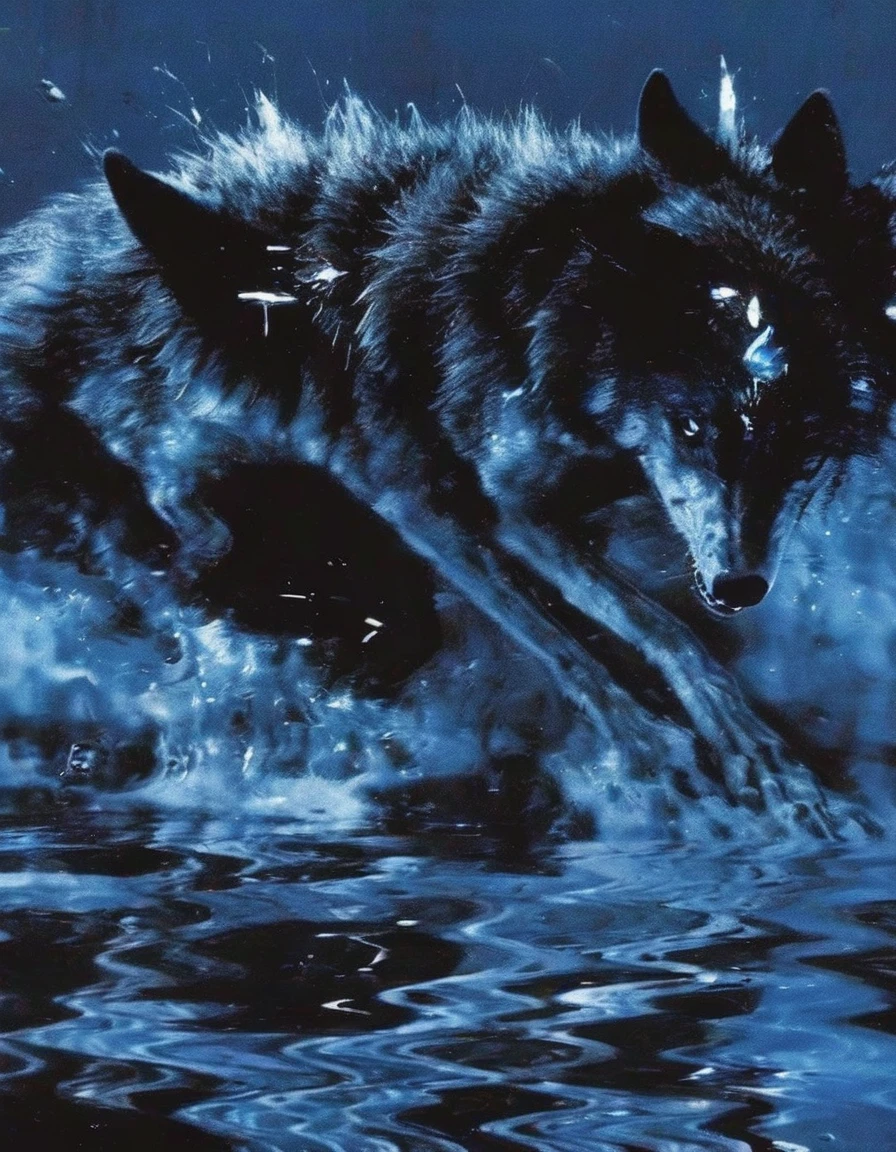 wolf in ZGLITCHZ style, light blue background
