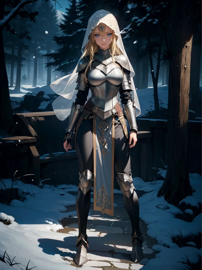 ((1girl, solo)), beautiful body, (perfect anatomy, perfect body, perfect hands, perfect legs), (five fingers:1.5), natural proportions, sexy body, large breasts, cowboy shot BREAK
((extremely detailed face)), (beautiful detailed eyes:1.6), (realistic pupils, realistic iris:1), expressive eyes, looking at viewer, (clear eyes:1.3), (hyperrealistic:1.2), (detailed skin texture:1.2), smooth skin, (blonde hair:1.5), blue eyes, long hair, (detailed lips:1.2), (attractive lips:1.1), (glossy lips:1.1), (grin), perfect face, perfect eyes BREAK
female knight, (veil:1.4), long sleeves, (fantasy armor:1.5), (shoulder armor:1.2), (arm guard:1.3), armor gloves, (pelvic curtain:1.5), (black pants:1.5), skin tight, (greaves:1.3), armored boots, belt BREAK
(outdoors:1.5), (day:1.3), nature, (winter:1.4), trees, (shade of trees:1.2), (snow:1.3), mountain range, medieval, (fantasy setting:1.5) BREAK
(masterpiece:1.5), anime-style, top quality, best quality, (beautiful and aesthetic:1.2), (ultra detail:1.5), Ultra-detailed depiction, Ultra-precise depiction, extremely detailed 8k illustration, high resolution, (highly detailed shading:1.2), (realistic lighting:1.4), perfect lighting, vibrant colors, dynamic tones, striking hues, 8k, absurd resolution, perfect shadows, hdr, UHD, ambient lighting, realistic, ultra-realistic, photo realistic, highly detailed, rich detail, luminous colors, fine texture, intricate design, professional illustration, (soft light:1.2), (illustration:0.7)