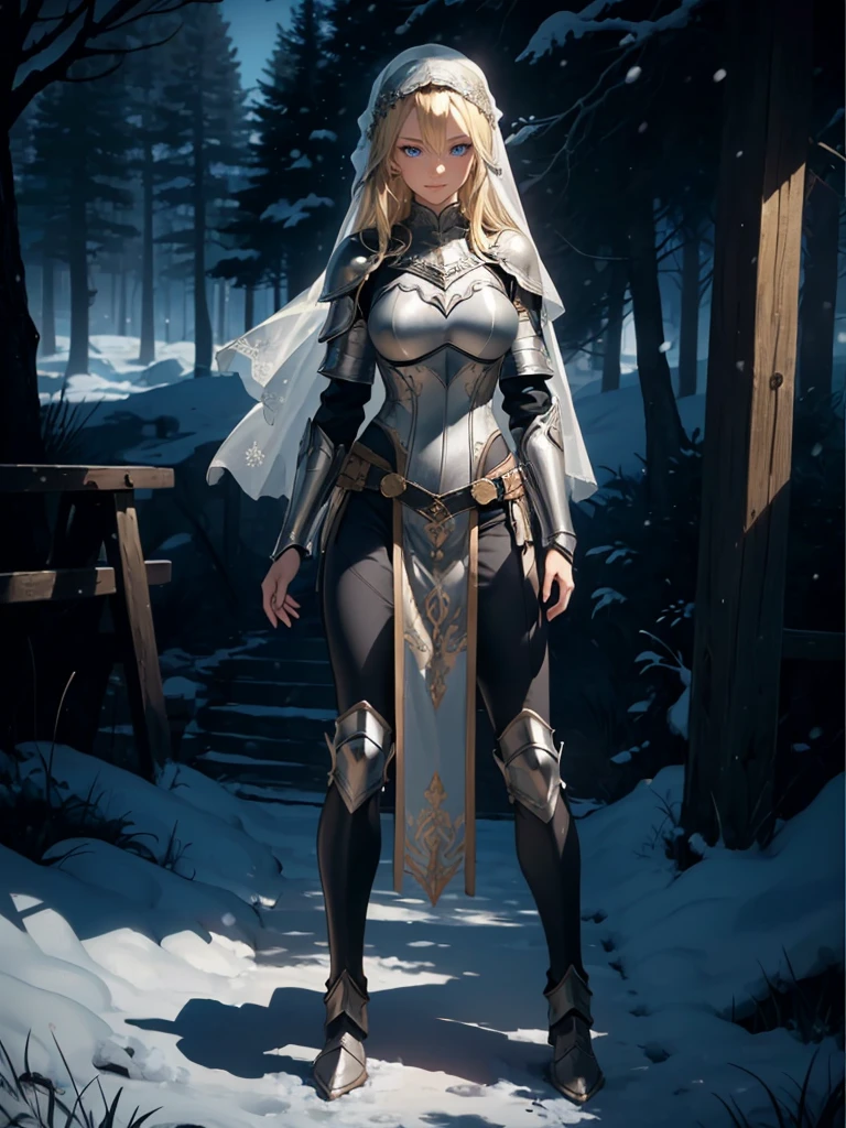 ((1girl, solo)), beautiful body, (perfect anatomy, perfect body, perfect hands, perfect legs), (five fingers:1.5), natural proportions, sexy body, large breasts, cowboy shot BREAK
((extremely detailed face)), (beautiful detailed eyes:1.6), (realistic pupils, realistic iris:1), expressive eyes, looking at viewer, (clear eyes:1.3), (hyperrealistic:1.2), (detailed skin texture:1.2), smooth skin, (blonde hair:1.5), blue eyes, long hair, (detailed lips:1.2), (attractive lips:1.1), (glossy lips:1.1), (grin), perfect face, perfect eyes BREAK
female knight, (veil:1.4), long sleeves, (fantasy armor:1.5), (shoulder armor:1.2), (arm guard:1.3), armor gloves, (pelvic curtain:1.5), (black pants:1.5), skin tight, (greaves:1.3), armored boots, belt BREAK
(outdoors:1.5), (day:1.3), nature, (winter:1.4), trees, (shade of trees:1.2), (snow:1.3), mountain range, medieval, (fantasy setting:1.5) BREAK
(masterpiece:1.5), anime-style, top quality, best quality, (beautiful and aesthetic:1.2), (ultra detail:1.5), Ultra-detailed depiction, Ultra-precise depiction, extremely detailed 8k illustration, high resolution, (highly detailed shading:1.2), (realistic lighting:1.4), perfect lighting, vibrant colors, dynamic tones, striking hues, 8k, absurd resolution, perfect shadows, hdr, UHD, ambient lighting, realistic, ultra-realistic, photo realistic, highly detailed, rich detail, luminous colors, fine texture, intricate design, professional illustration, (soft light:1.2), (illustration:0.7)