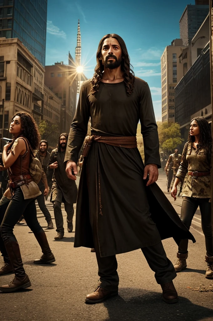 Jesus watched the zombies run rampant throughout the city
