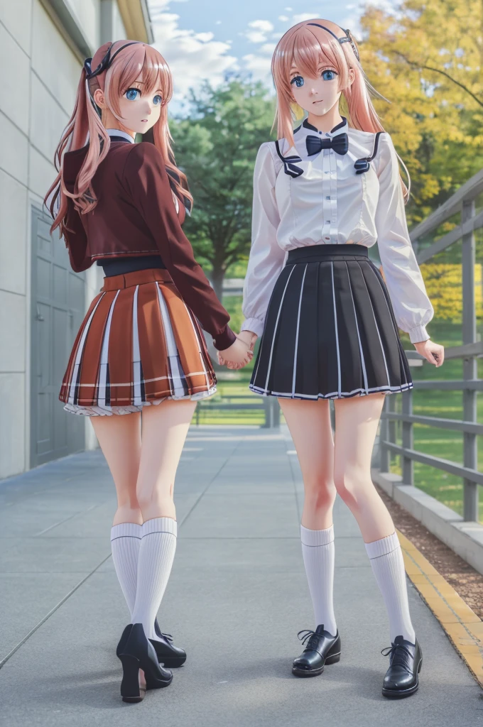 (masterpiece:1.3), (best quality:1.1), (8k, ultra detailed, ultra high res:1.2), ((anime style)), perfect 5 fingers, perfect anatomy, ((impressionism)),
1girl,
Ichinose honami,
Ichinose honami \(youjitsu\),
long hair,
pink hair,
blue eyes, round eyes, tareme,
blue bow,
large breasts,
red jacket, long sleeves, white skirt, pleated skirt, black calf socks,
looking at viewer,
cowboy shot,
perfect light,
(detailed background:1.2), outdoor, outside, school building,
