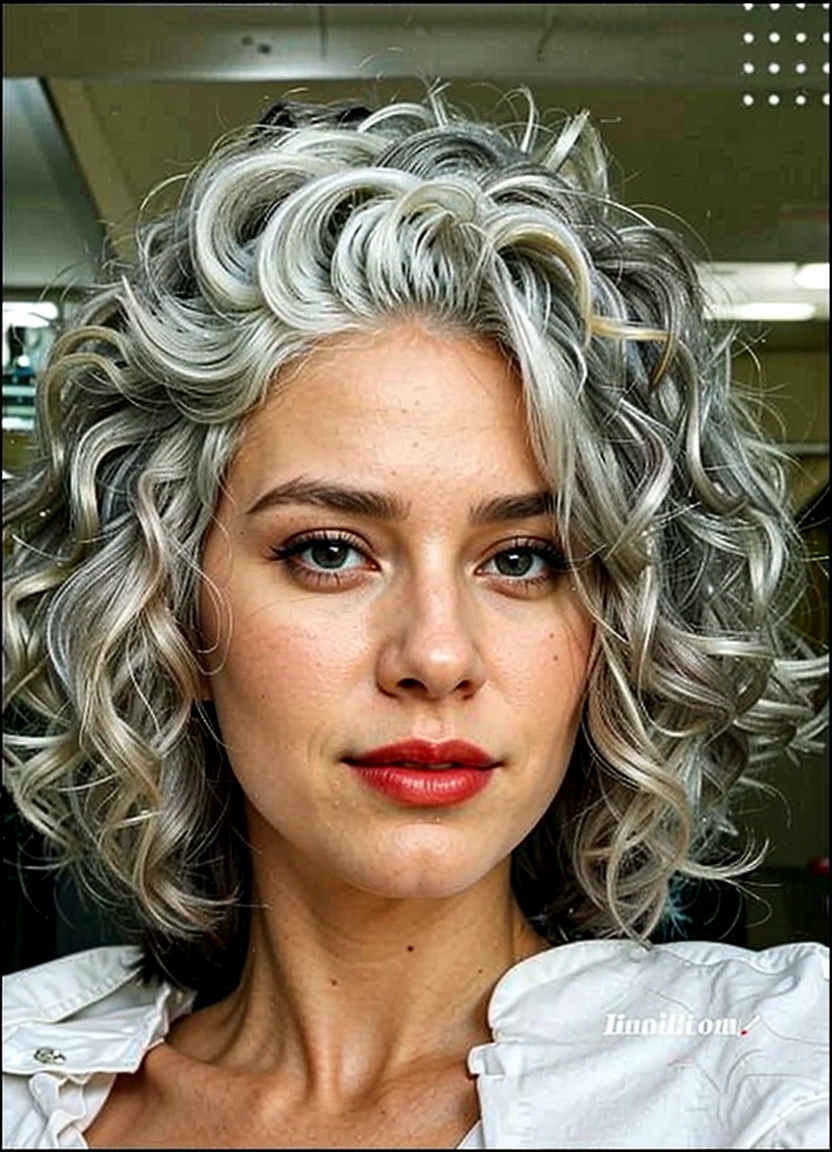 red lipstick and prescription glasses and white hair