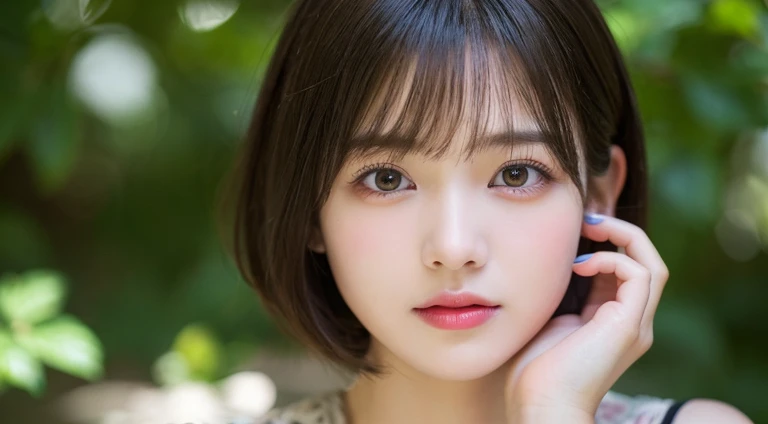 (Bob Cut Hair:1.2),(Wear a floral dress:1.2),1 girl,Japanese,21 years old,(Small breasts:1.3),(Highest quality,masterpiece:1.3,超A high resolution,),(Ultra-detailed,Caustics),(Photorealistic:1.4,RAW shooting,)Ultra-Realistic Capture,Very detailed,High resolution 16K human skin close-up。 Natural skin texture、,Pores、、It needs to be detailed enough to be easily identifiable。 Skin should be even-toned and healthy looking。 Use natural light and colour, Sad expression, Looking at the camera, Perfect dynamic composition, Outdoor