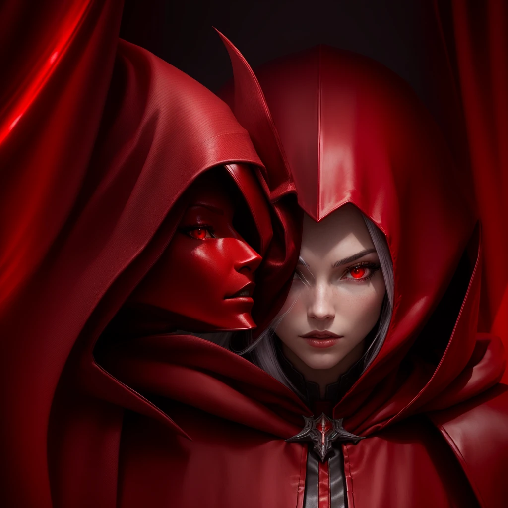 Role playing game character avatar, blood Red Armor, red hooded mage, Red Devil Armor, lady in Red Armor, Crimson Heavy Armor, silver armor and red clothing, Wearing a cult red robe, Red heavy armor, videogame sprite, Epic RPG portrait, Red Armor, Inspired by Castlevania, Minions as bosses in Dark Souls,Supreme Calamity