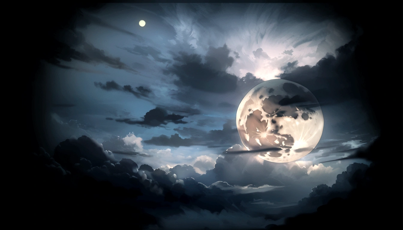 Full moon and clouds on the sky