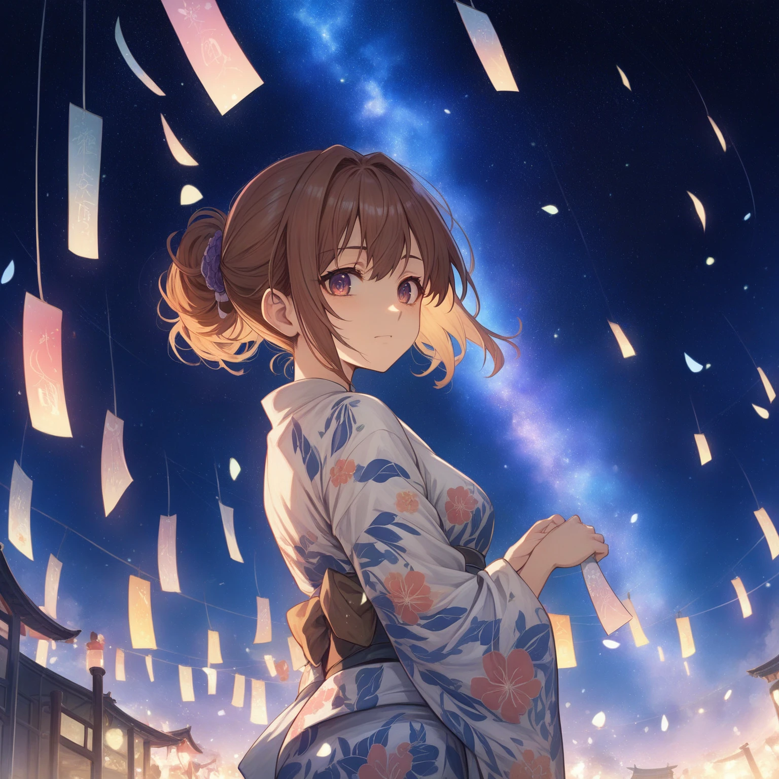 Anime girl in kimono standing in front of the night sky, 4K Manga Wallpapers, anime wallpaper 4k, anime wallpaper 4k, Anime Style 4k, anime art wallpaper 4k, anime art wallpaper 4k, 4k anime wallpaper, Anime Art Wallpapers 8K, Makoto Shinkai&#39;s art style, Best anime 4k konachan wallpaper