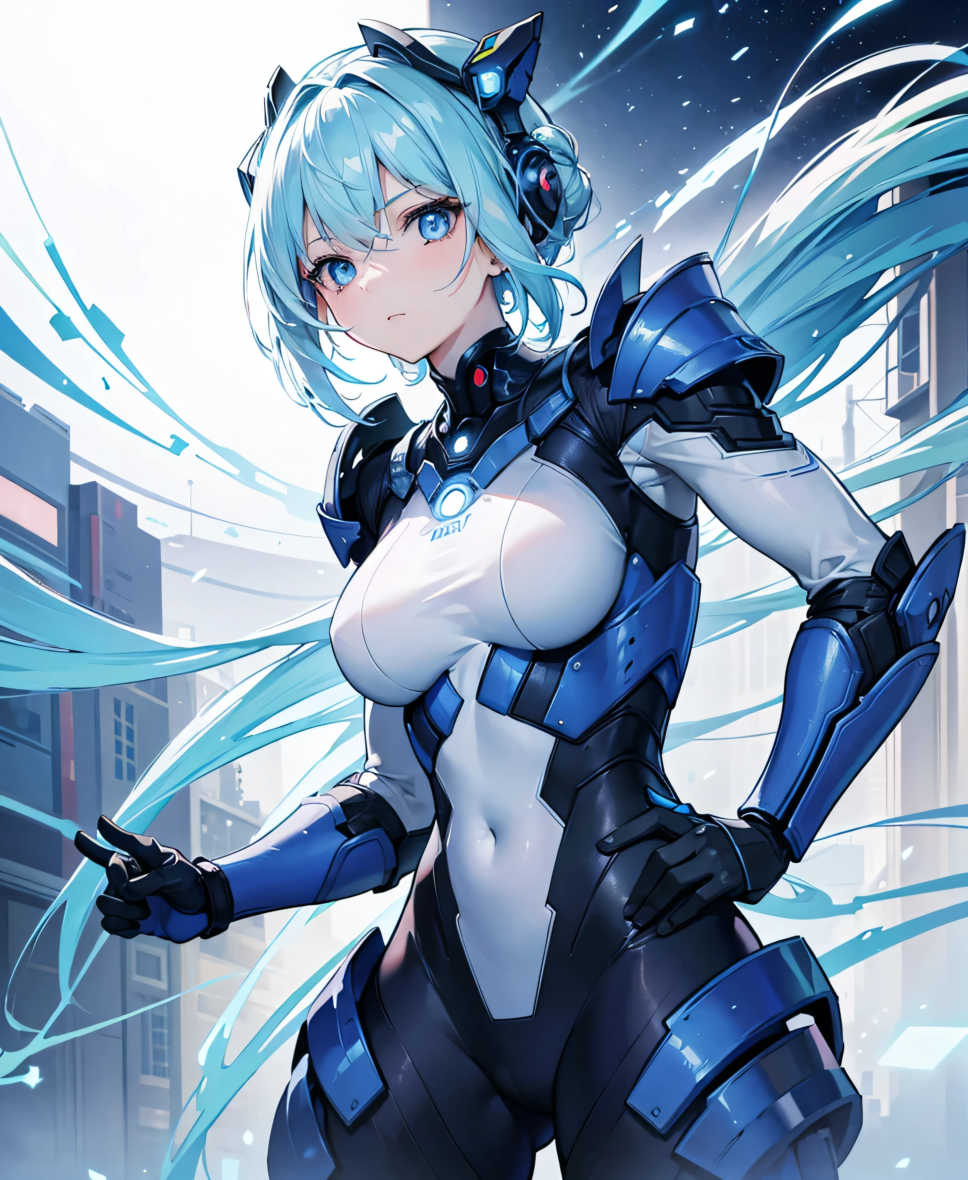 8K, Highest quality, (real:1.4), Original photo, 1 girl, Asari Hair, Biological Amplifier, refined armor, posture: Peace talks between warring factions, smart blue eyes,whole body
