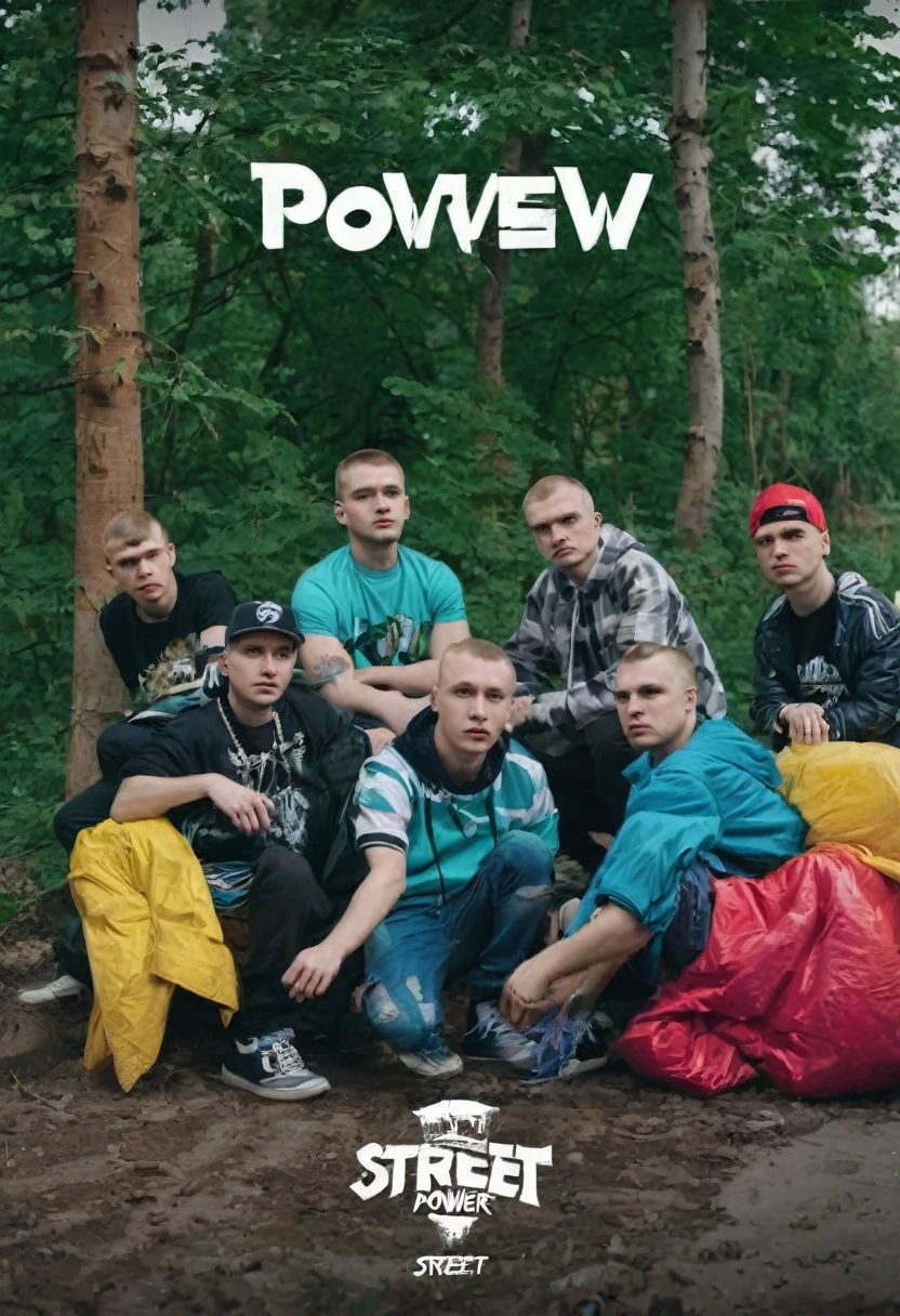 cover for a single from a Russian underground rap group street power, a song about the area, a secondary and primitive idea, a mediocre cover for a Russian underground rap, cheap and cheerful,