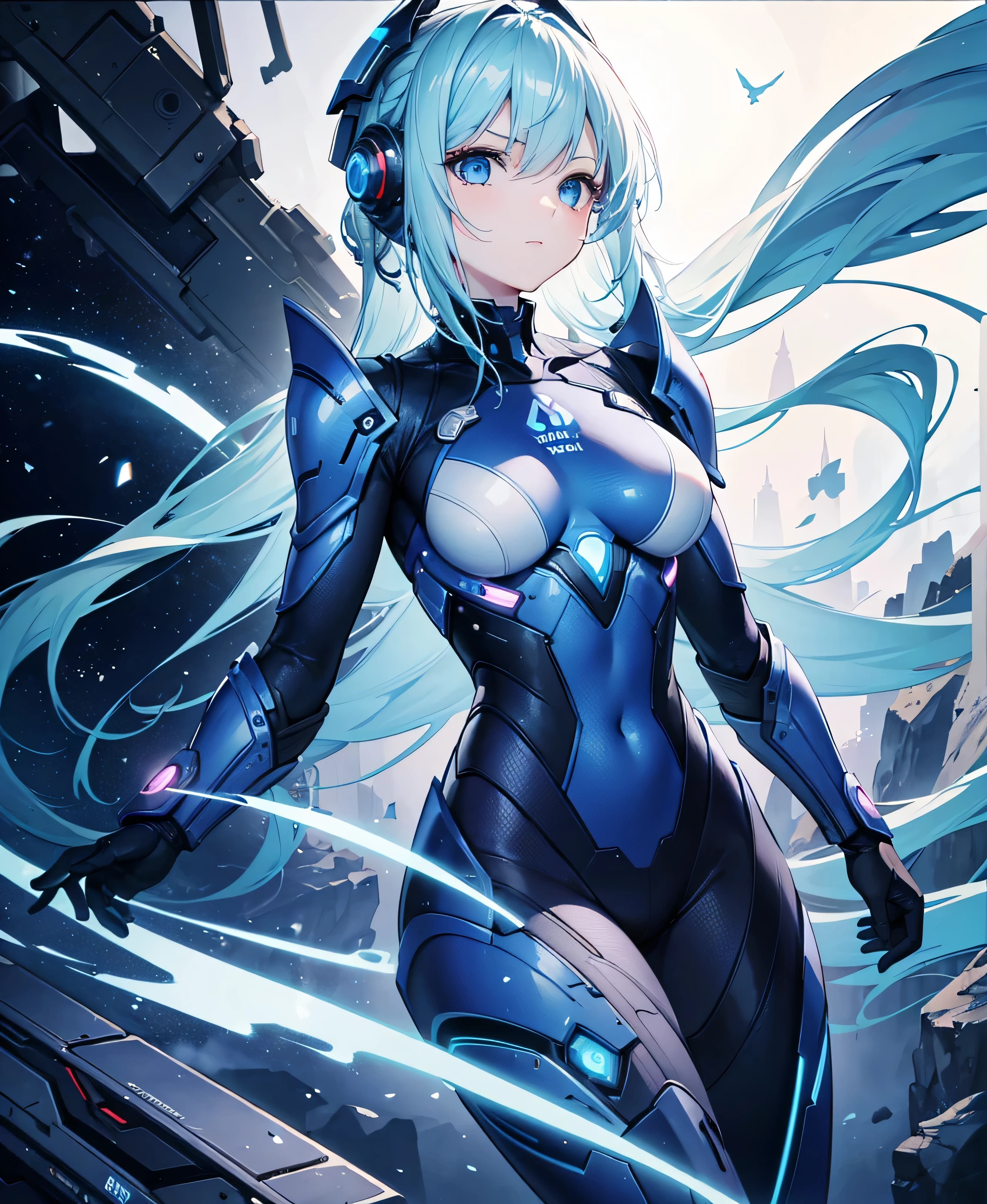 8K, Highest quality, (real:1.4), Original photo, 1 girl, Asari Hair, Biological Amplifier, refined armor, posture: Peace talks between warring factions, smart blue eyes,whole body