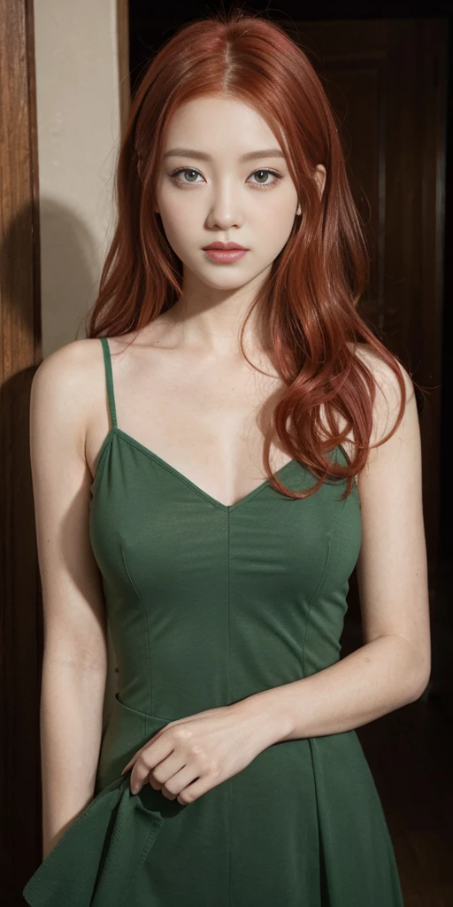 Woman red hair, green eyes
