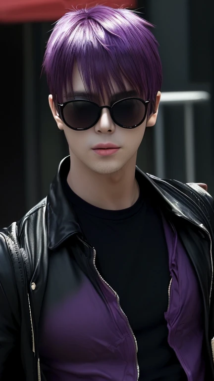 Close-up of a person wearing sunglasses and a shirt, Wearing sunglasses, Wearing sunglasses, good looking,male性,male,Japanese,male性,Reddish-purple hair color,High resolution