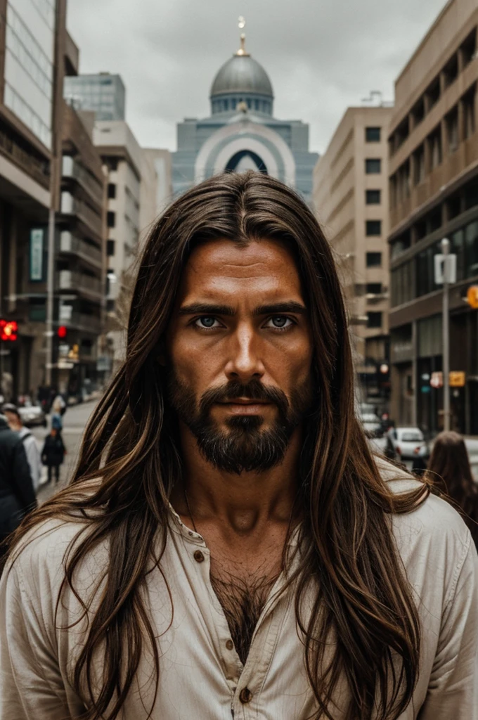 Jesus is in front of the whole city watching zombies walking through the city streets, Jesus Christ, Greg Olson, Portrait of Jesus Christ, Jesus, by Scott Gustafson, by James Lehman, Portrait of God, God is watching me, young people, Catholic religious art, heaven on earth, face of Jesus, face of God, teaching art, heaven!!!!!!!!, Jesus of Nazareth