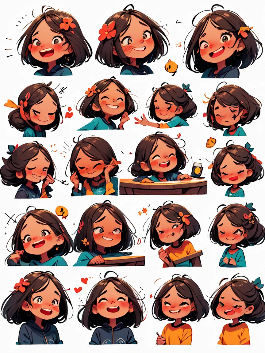 chibi, Cute and humorous Q version Chinese girl,big eyes,bust,sticker, (9 emojis, emoji sheet, Align arrangement),(9 poses and expressions), (Grieving, astonishment, having fun, excitement, big laughter, angry, doubt, Touch your head, Sell moe, wait), illustration,Emoticon Art Design,Exquisite details,Ultra HD,8K,(Detailed avatar table, Front diagram:1.5), (White background:1.5), Emoticon packages, (arranged neatly:1.2, spaced separately:1.2, not overlapping:1.2),Well-defined shadows,Ultra-saturated colors,Motion capture, ((Nine Palace Grid Layout))