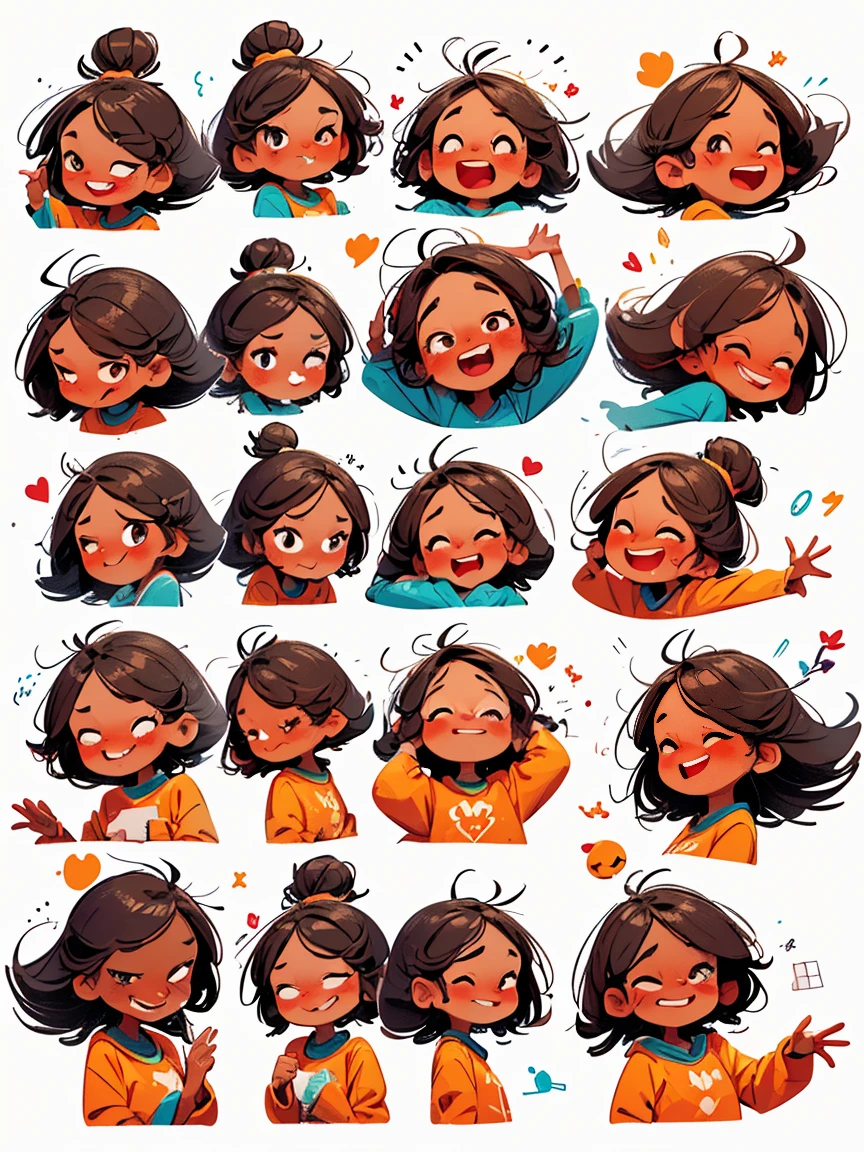 chibi, Cute and humorous Q version Chinese girl，big eyes，bust，sticker, (9 emojis, emoji sheet, Align arrangement)，(9 poses and expressions), (Grieving, astonishment, having fun, excitement, big laughter, angry, doubt, Touch your head, Sell moe, wait), illustration，Emoticon Art Design，Exquisite details，Ultra HD，8K，(Detailed avatar table, Front diagram:1.5), (White background:1.5), Emoticon packages, (arranged neatly:1.2, spaced separately:1.2, not overlapping:1.2)，Well-defined shadows，Ultra-saturated colors，Motion capture, ((Nine Palace Grid Layout))