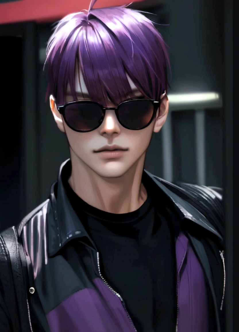 Close-up of a person wearing sunglasses and a shirt, Wearing sunglasses, Wearing sunglasses, good looking,male性,male,Japanese,male性,Reddish-purple hair color,High resolution