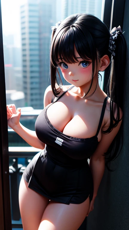 8K、cute、Adult Girl、detailed、black eye、Black Hair、sexy、Random Pause、Random hairstyle、reflected light, Chiaroscuro, Written boundary depth, Cinema Lighting, Ray Tracing, Sony FE GM, Ultra-high resolution, 超detailed, masterpiece, Textured skin, Attention to detail, Highest quality, Awards,Bitch、Huge breasts、Too big、Saggy breasts、whole body、Twin tails