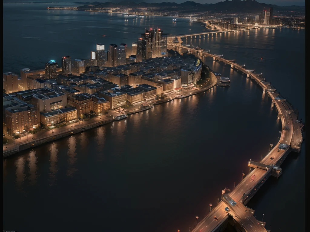 ((masterpiece, highest quality, Highest image quality, High resolution, photorealistic, Raw photo, 8K)), Aerial View, Looking down on the city at night from above,