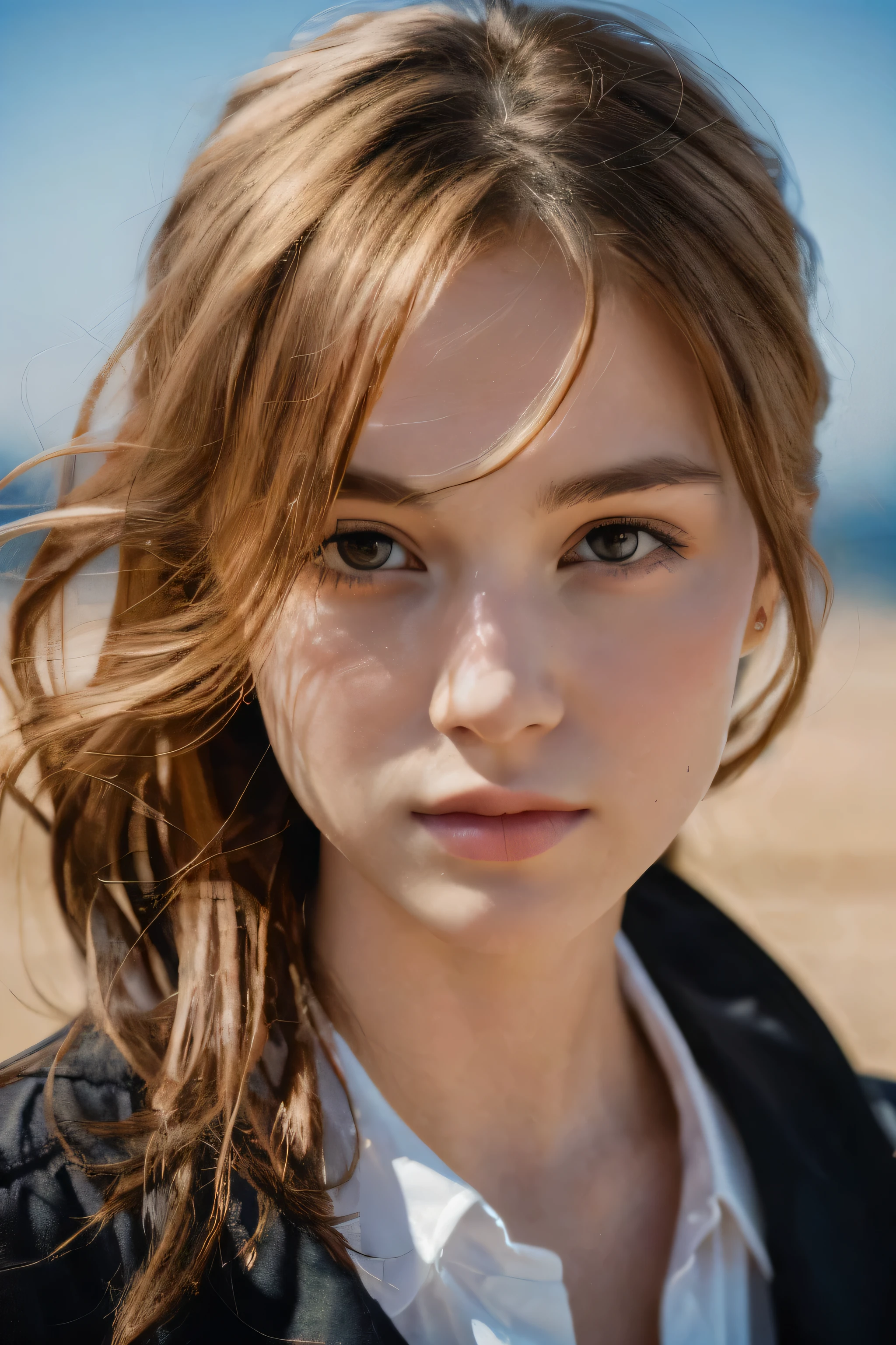 , long windswept [vivid black:.3] hair, looks at the viewer, (masterpiece:1.3), (8k, photorealistic, RAW photo, best quality: 1.4), Russian, (1girl), full-face, looks directly into the camera, beautiful face, (realistic face), (red hair, long hair:1. 3), beautiful hairstyle, realistic eyes, beautiful detailed eyes, (realistic skin), beautiful skin, attractive, ultra high res, ultra realistic, highly detailed, golden ratio,