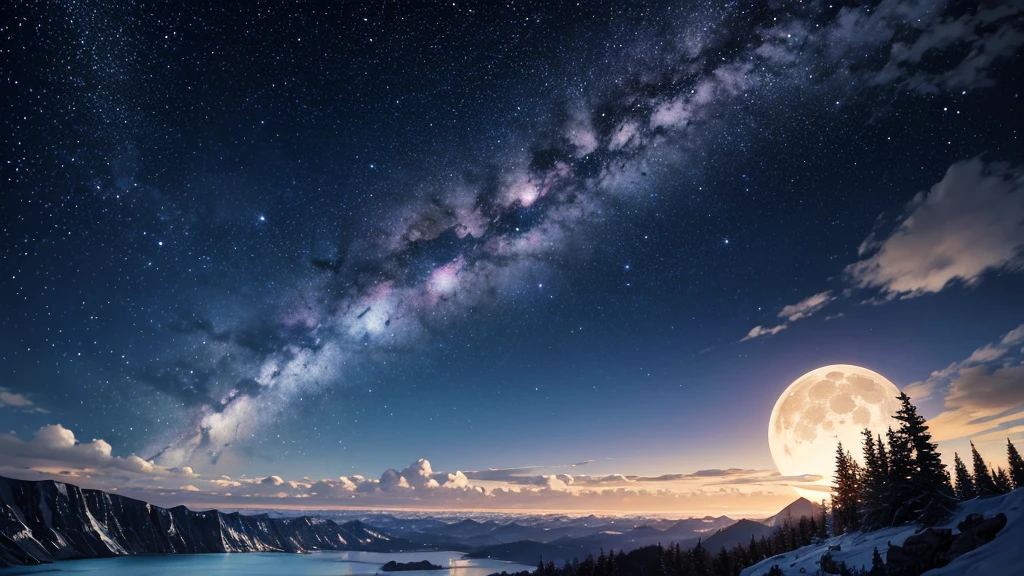 gem a lot scenery Dark color scheme night空 People are not needed milky way Big full moon 高い山から巨大で未来的な街のnight景を見ろしている night photo