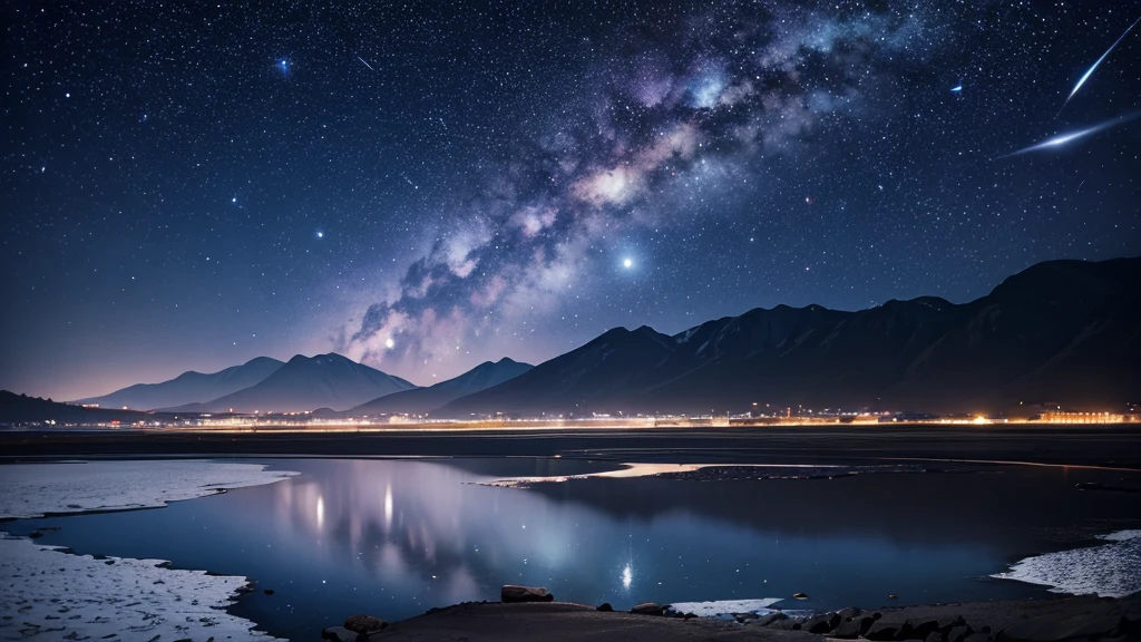 gem a lot scenery Dark color scheme night空 People are not needed milky way Big full moon 高い山から巨大で未来的な街のnight景を見ろしている night photo