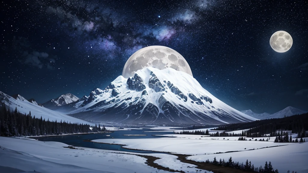 gem　a lot　scenery　Dark color scheme　night空　People are not needed　milky way　Big full moon　高い山から巨大で未来的な街のnight景を見ろしている　night　photo