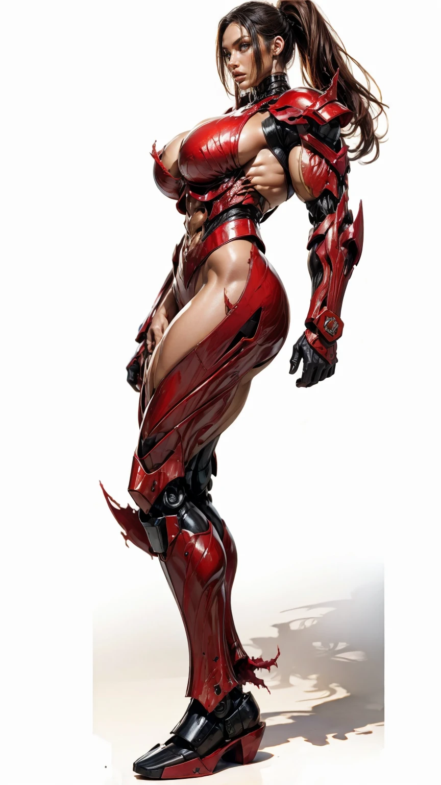 a portrait of Megan fox as armored carnage, (red carnage skinless muscular bio-mecha armor:1.25), (mouth wide open, carnage style:1.25), (full body view:1.25), Realistic, Very detailed face and eyes, (masterpiece:1.1), (beautiful girl face:1.45)