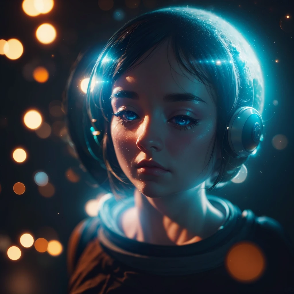 Space girl, (BOKEH) dreamy background, engaging perspective, captivating gaze, (deep, immersive) steam ambiance, (artistically) blurred foreground, mist, (secretive), best quality, anomaticaly correct, 4k, 8k