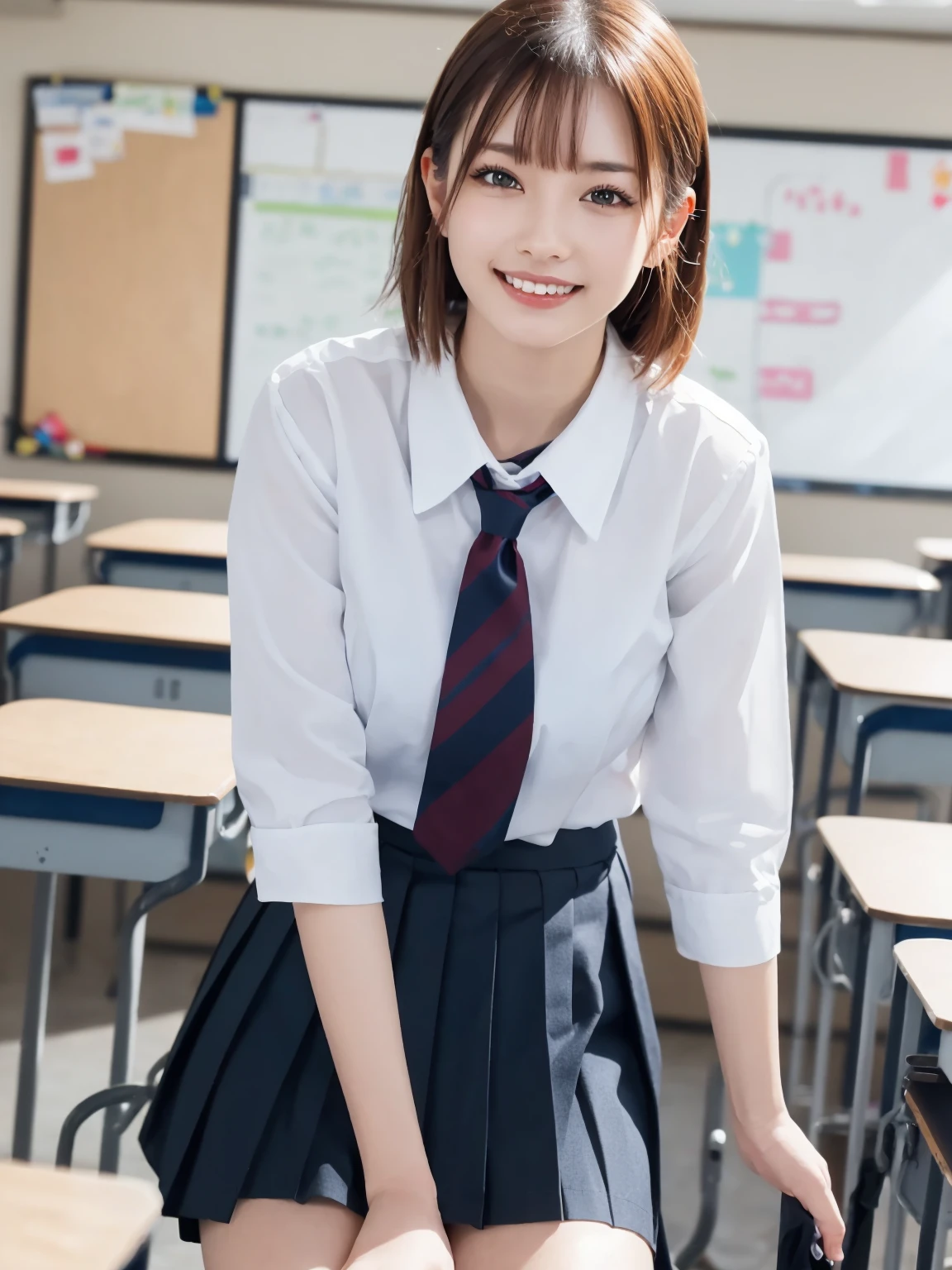 Tabletop, Highest quality, Japanese girl,One Girl, 8K, RAW Photos, Highest quality, Tabletop, んdebtdebt:1.2, Highly detailed RAW color photos, Professional Photos, (Realistic, Realistic:1.37), (Highly detailed skins:1.2), Ultra-high resolution, (Lenz 50mm), (debt/1.2),Exquisitely drawn eyes,Staring at the audience,
Break with one girl (Many elderly people:1.4), Beautiful Face, cute,(smile:1.05),(20-year-old, Wide Hips,Straight hair, (short hair), Iris, White and beautiful skin,Small Mouth, high cheekbones (meaning), Sexy pose,(Leaning forward:1.3),(The to the debtW:1.1),White panties、Korean Idol、Nogizaka idol、Gravure idol pose、adult、、(Tabletop, Highest quality:1.3), (Ultra detailed 8K cg:1.2), (超Realisticな:1.35), (Realistic:1.45), (Realistic:1.4), Cowboy Shot,
A beautiful Japanese woman, 22 years old, Supermodel, Japanese Idols, , (sitting on desk:1.1), (school uniform:1.4), (Skirt flip:1.6),
(School classroom background:1.1),