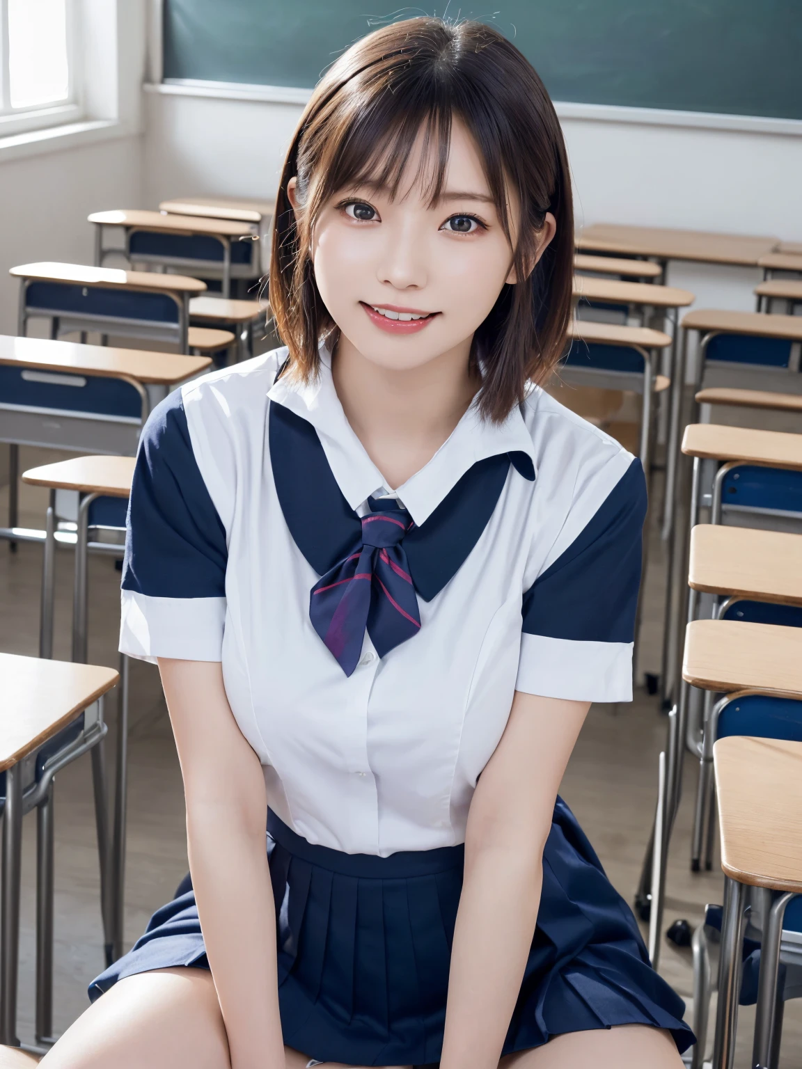 Tabletop, Highest quality, Japanese girl,One Girl, 8K, RAW Photos, Highest quality, Tabletop, んdebtdebt:1.2, Highly detailed RAW color photos, Professional Photos, (Realistic, Realistic:1.37), (Highly detailed skins:1.2), Ultra-high resolution, (Lenz 50mm), (debt/1.2),Exquisitely drawn eyes,Staring at the audience,
Break with one girl (Many elderly people:1.4), Beautiful Face, cute,(smile:1.05),(20-year-old, Large Breasts, Wide Hips,Straight hair, (short hair), Iris, White and beautiful skin,Small Mouth, high cheekbones (meaning), Sexy pose,(Leaning forward:1.3),(The to the debtW:1.1),White panties、Korean Idol、Nogizaka idol、Gravure idol pose、adult、、(Tabletop, Highest quality:1.3), (Ultra detailed 8K cg:1.2), (超Realisticな:1.35), (Realistic:1.45), (Realistic:1.4), Cowboy Shot,
A beautiful Japanese woman, 22 years old, Supermodel, Japanese Idols, __Performance__, Large Breasts, (sitting on desk:1.1), (school uniform:1.4), (Spread your legs:1.2),
(School classroom background:1.1),