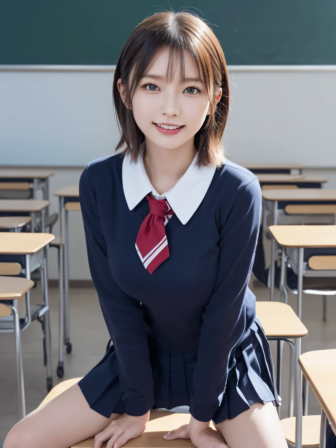 Tabletop, Highest quality, Japanese girl,One Girl, 8K, RAW Photos, Highest quality, Tabletop, んdebtdebt:1.2, Highly detailed RAW color photos, Professional Photos, (Realistic, Realistic:1.37), (Highly detailed skins:1.2), Ultra-high resolution, (Lenz 50mm), (debt/1.2),Exquisitely drawn eyes,Staring at the audience,
Break with one girl (Many elderly people:1.4), Beautiful Face, cute,(smile:1.05),(20-year-old, Large Breasts, Wide Hips,Straight hair, (short hair), Iris, White and beautiful skin,Small Mouth, high cheekbones (meaning), Sexy pose,(Leaning forward:1.3),(The to the debtW:1.1),White panties、Korean Idol、Nogizaka idol、Gravure idol pose、adult、、(Tabletop, Highest quality:1.3), (Ultra detailed 8K cg:1.2), (超Realisticな:1.35), (Realistic:1.45), (Realistic:1.4), Cowboy Shot,
A beautiful Japanese woman, 22 years old, Supermodel, Japanese Idols, __Performance__, Large Breasts, (sitting on desk:1.1), (school uniform:1.4), (Spread your legs:1.2),
(School classroom background:1.1),