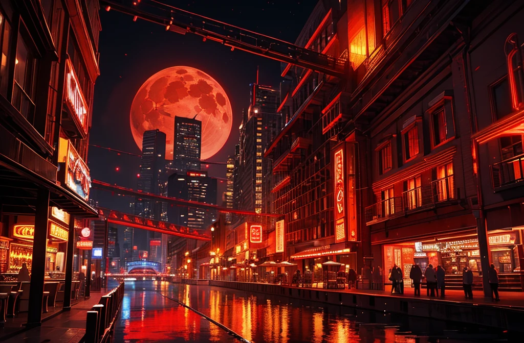 red casino, night, downtown, HDR, 4k resolution, red moon, firework, modern architecture, slot machine, indoor