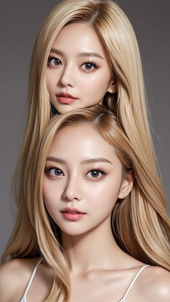 TWICE tzuyu,Woman in her 30s, blonde, long hair, sexy, lustrous, narrow eyes, small face, tall, slanted eyes, fair breasts