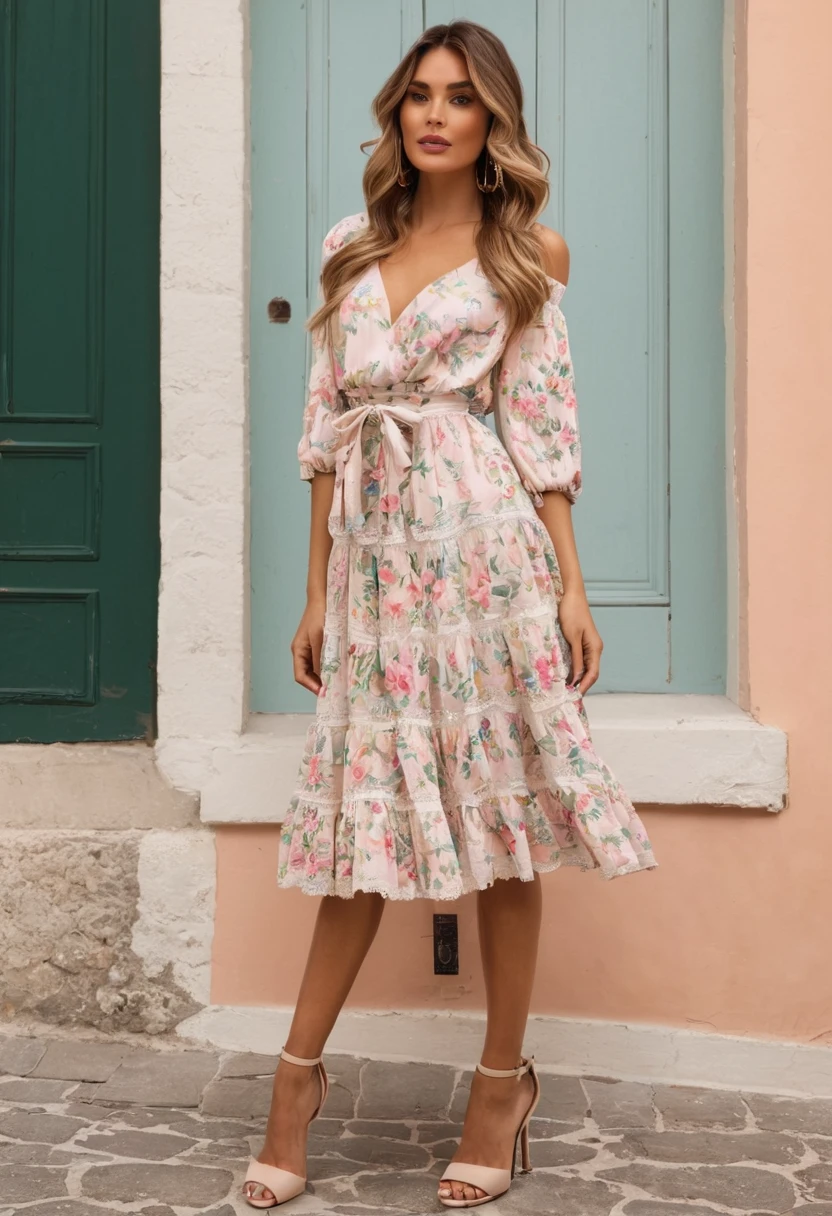 Romantic style, beautiful woman, beautiful clothes, beautiful accessories, full length,