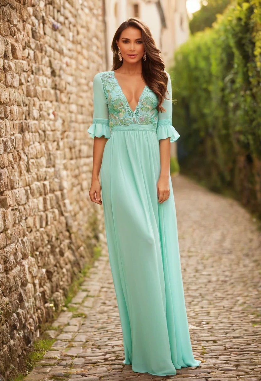 Romantic style, beautiful woman, beautiful clothes, beautiful accessories, full length,