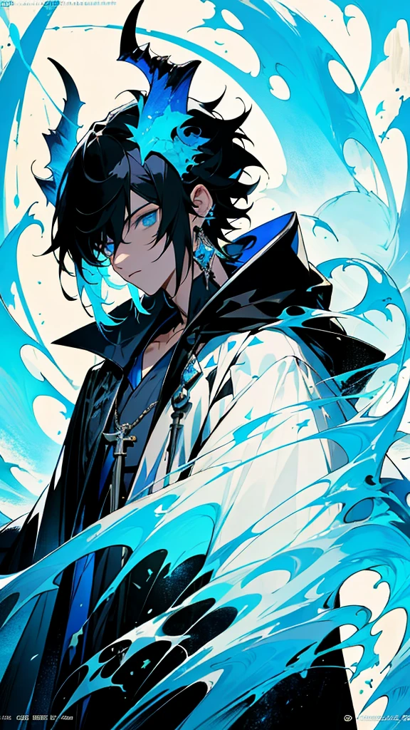 (masterpiece:1.2、highest quality), (Exquisite eyes: 1.2), (Detailed Background、Dark fantasy), (beauty detailed face), High Contrast, (Best lighting、Very delicate and beauty), ((Cinema Lighting) )), colorful, Hyper Detail, Dramatic Light, Intricate details, (1 boy, scruffy black hair, bangs, Blue eyes, moon, dark night, long earrings, black hoodie, blue demon horns, blue great sword at the back, looking at viewer, upper body), Black light swirling around the character, Depth of written boundary, black light particles, Nightcore, Spectacular anime style, zerochan art, Anime Wallpaper, Burning, High quality anime art style, Key Anime Art