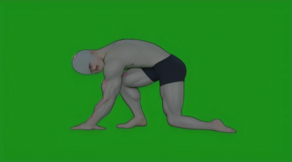 muscular gray man crouching