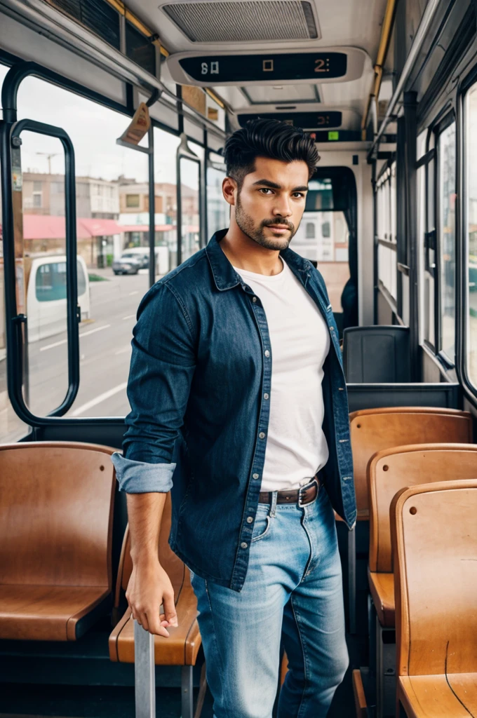 Man standing in bus