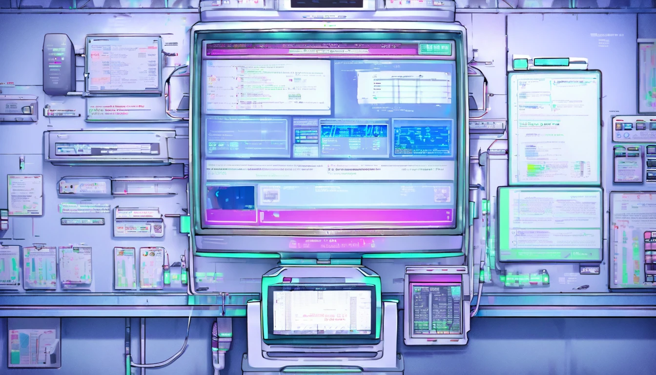 Wall close-up photography,　Take a photo straight-on facing the wall.　 A futuristic clinic features monitors displaying medical and chemical data.。Bright spot with white walls, Scientific research, The camera is parallel