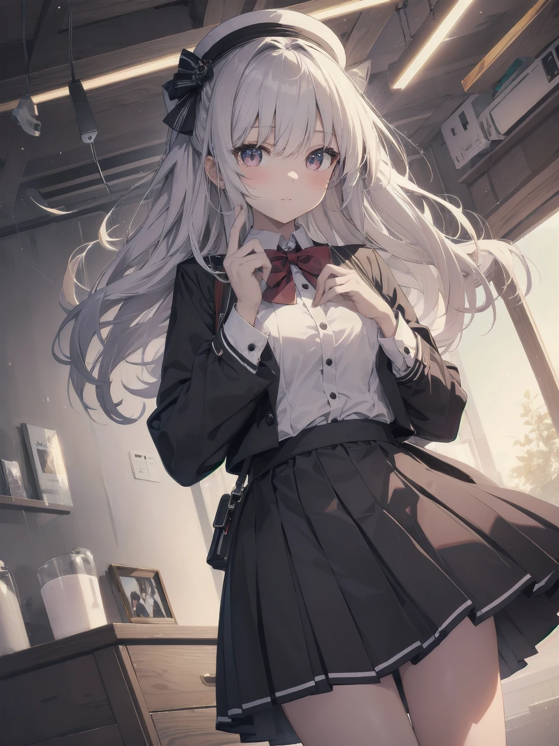 Masterpiece of detail, top quality, 1 girl, 独奏, Enhanced Dynamic Perspective,Cute PosesJk,Brand JK uniform